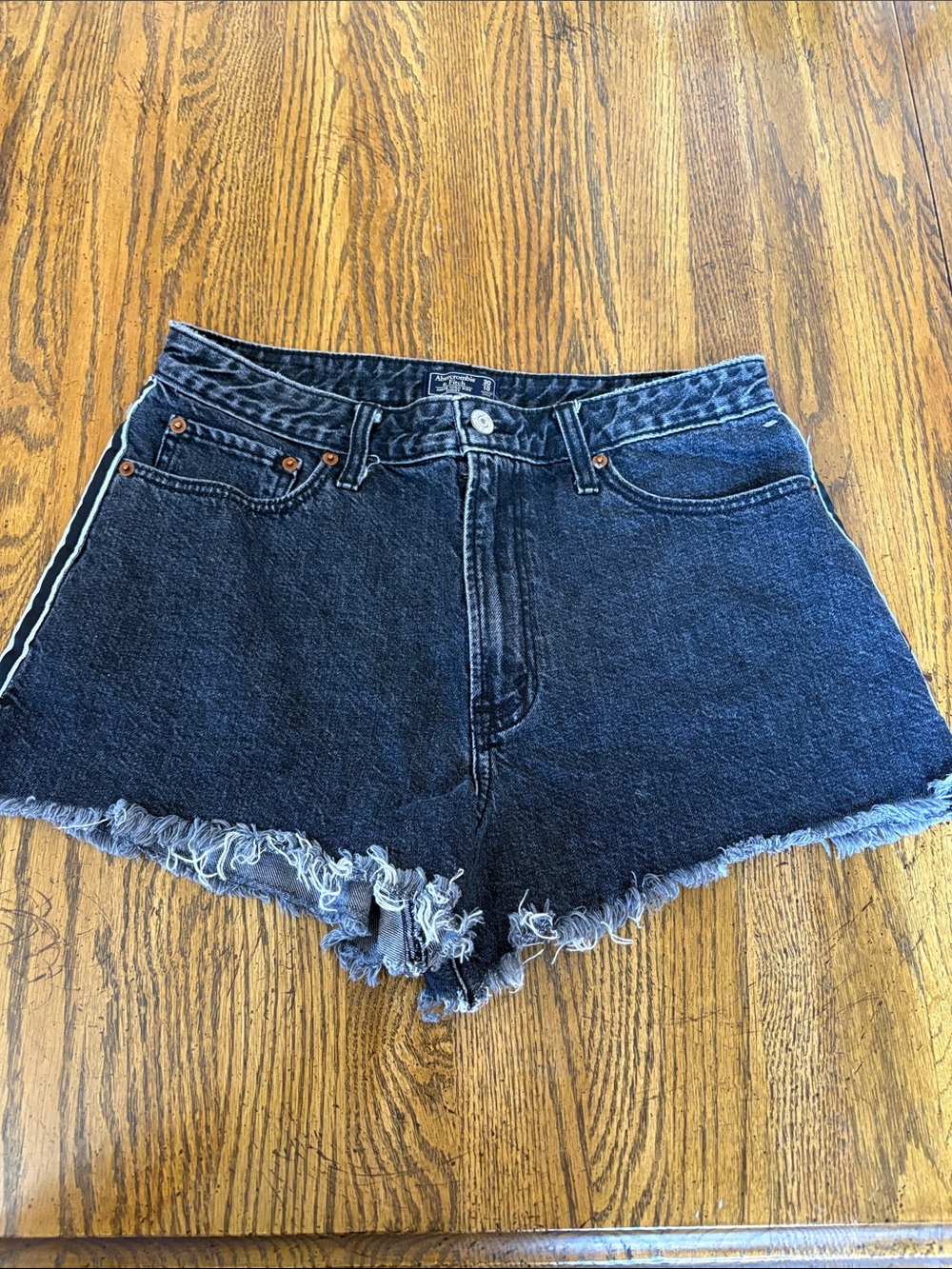 Abercrombie and Fitch High-Rise Black Denim Frayed Hem Women's Shorts